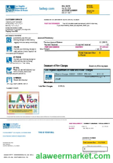 USA LA DWP business utility bill template in Word and PDF formats